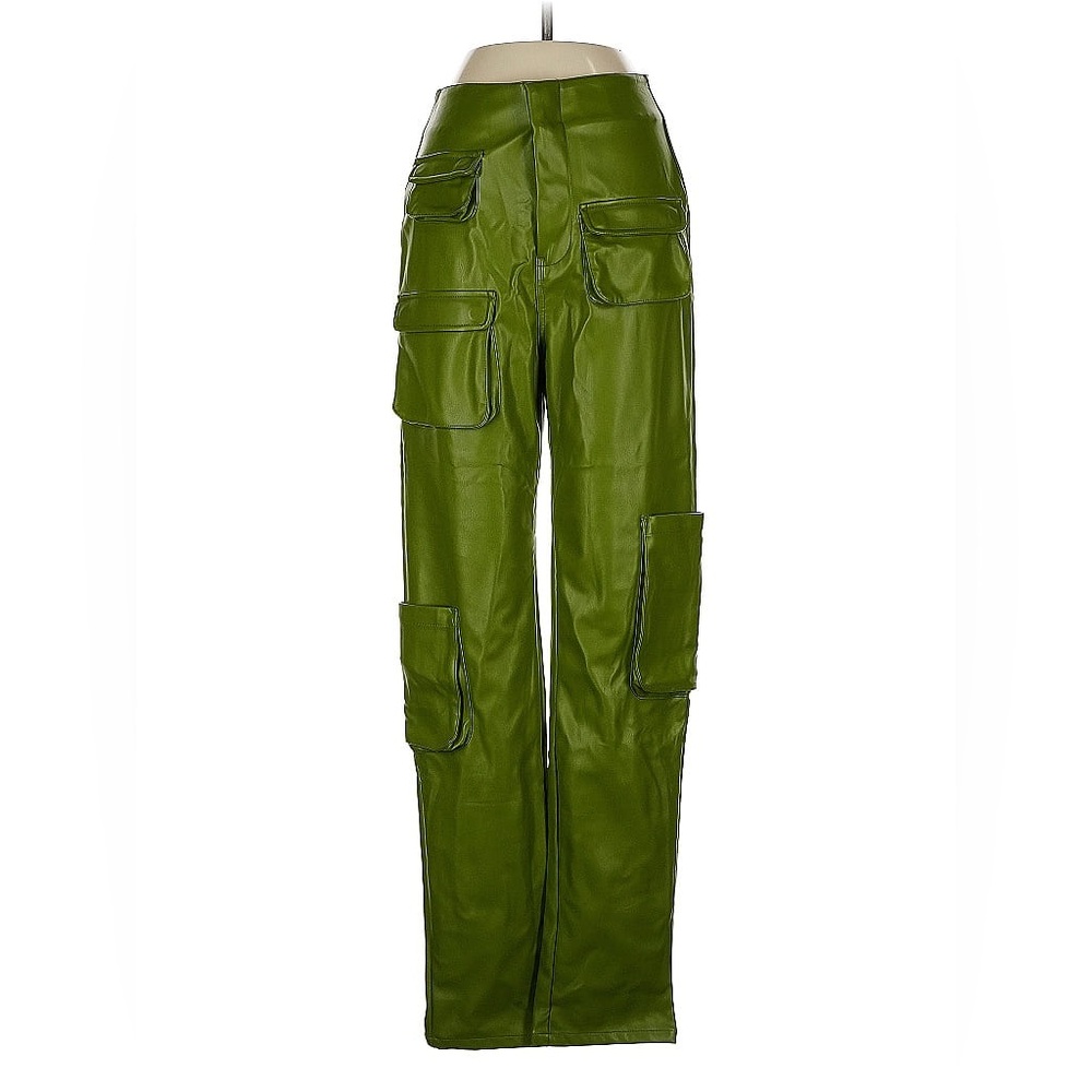Green Faux Leather Cargo Pants